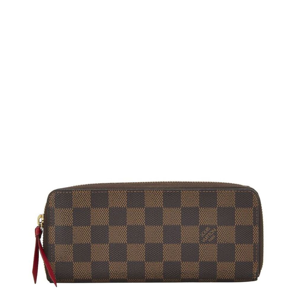 Louis Vuitton Red Damier Ebene Coated Canvas Clemence Wallet (Authentic